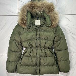 美品 MONCLER VALENTINE Aライン ファー付き 3WAY ダウンコート ジャケット モンクレール バレンティーヌ グリーン カーキ レディース S