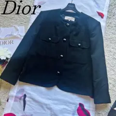 【良品】Christian Dior ノーカラージャケット ブラック 13 L
