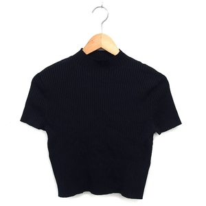 ザラ ZARA KNIT ニット カットソー モックネック リブ クロップド ハイゲージ 半袖 S 黒 ブラック /NT20 レディース