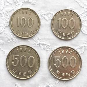 韓国 500ウオン　100ウオン　計4枚