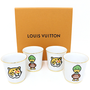 ルイ ヴィトン LOUIS VUITTON LV スクエアード NIGOコラボ セット4 ゴブレ カップ 食器 グラス 陶器 GI0730 ホワイト 未使用品