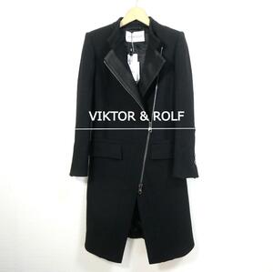 新品 未使用 VIKTOR&ROLF ヴィクターアンドロルフ サイズ38 ロング丈 デザイン ジップアップ ロングコート 黒 ブラック