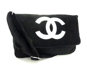 1円 ■新品同様■ CHANEL シャネル ココマーク パイル ショルダーバッグ クロスボディ 斜め掛け ブラック系×ホワイト系 BN1362