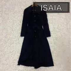 ISAIA ブラック ロングコート ベルト付き