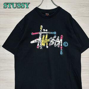 【希少デザイン】STUSSY ステューシー　Tシャツ　Lサイズ　ビッグロゴ　カラフル　マルチカラー　バックプリント　ストリート　即完売