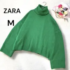 【ザラZARA】オーバーサイズ　タートルネックニットセーター　ゆるだぼ　グリーン