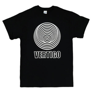 [Mサイズ]Vertigo（ヴァーティゴ）Records レーベル Swirl 渦巻き うずまき ロゴ ロックTシャツ 黒