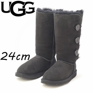 ◆UGG アグ 1873 ベイリーボタン シープスキン ムートン ブーツ 黒 ブラック 24cm