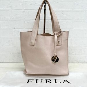 1404◎ FURLA フルラ バッグ 鞄 ハンド トート 肘掛け ロゴ キーホルダー 無地 カジュアル ライトピンク レディース