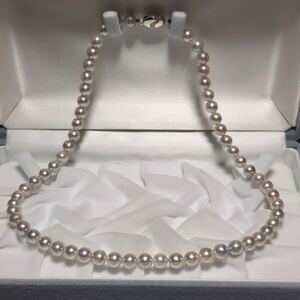 【森パール ダイヤ付】750(K18) 0.035ct アコヤ真珠 6.5-7.0mm 44cm 宝石 ネックレス 本真珠 アクセサリー SILVER pearl あこや パール