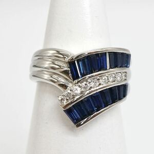 ソーティング付き!!◆Pt900 天然サファイア/天然ダイヤモンドリング◆S 約9.7g 約12.5号 diamond sapphire jewelry ring 指輪 EE7/E