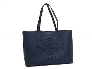 1円 ■極美品■ TORY BURCH トリーバーチ PERFORATED レザー トートバッグ ショルダーバッグ 肩掛けかばん レディース ネイビー系 FJ3358