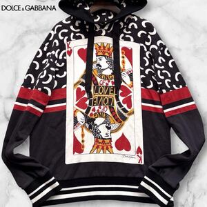 極美品/XL相当◆ランウェイ限定モデル◆ドルチェ&ガッバーナ DOLCE&GABBANA DG KING トランプ 69 ナンバーリング プルオーバー パーカー 50