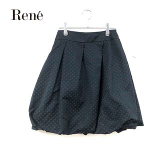 1I2504-W◆Rene ルネ バルーンスカート 裏地付き 膝上丈 ドット柄 サイドジップ きれいめカジュアル◆size:34 ブラック ポリエステル