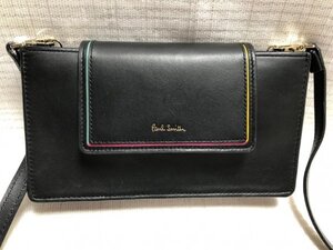 ☆美品☆ポールスミス/羊革牛革斜め掛けバッグ、ポシェット、財布、携帯入れ/横長黒