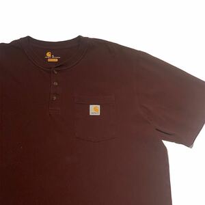 Carhartt ポケット Tシャツ カーハート ヘンリーネック 無地 ポケT レッド ワンポイントロゴ XL