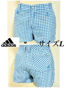 アディダス　adidas　ショートパンツ　ゴルフウェア　ブルーチェック　レディースL　テーラーメイドゴルフ㈱