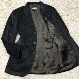 希少L！エンポリオアルマーニ【圧倒的高級感】EMPOLIO ARMANI テーラードジャケット チャコールグレー パイル ストライプ 3B 総裏地 艶 48