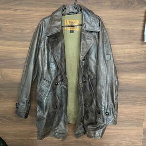 UTS716【BELSTAFF】ベルスタッフ BLACK PRINCE ブラックプリンス レザー 牛革 ピーコート ブラウン イタリア製 Lサイズ ヴィンテージ 古着