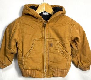 ■ 子供用 Carhartt カーハート ダック地 アクティブパーカー ジャケット 古着 サイズ2T キャメル ワーク アメカジ ワンポイントロゴ ■