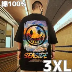 メンズ Tシャツ スマイル ブラック 3XL バックプリント ストリート 韓国