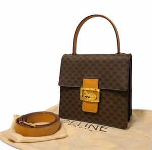 【極美品】CELINE セリーヌ ハンドバッグ ショルダーバッグ 2way 馬車金具 マカダム フォーマル PVC ゴールド金具