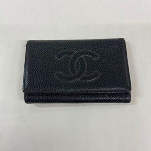 N【ジャンク品】CHANEL シャネル キーケース鍵入れ キャビアスキン ココマーク ブラックゴールド金具 金具不足