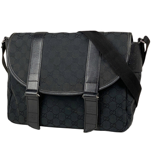 グッチ GUCCI GG柄 ショルダーバッグ メッセンジャーバッグ パンチング GGキャンバス ブラック 145859 レディース 【中古】