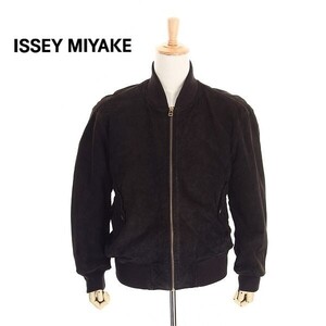 A4841/80s 美品 秋冬 ISSEY MIYAKE イッセイミヤケ DUETRIO 豚革 オールレザー MA-1 スタジャン フライトジャケット ブルゾン M 黒/メンズ