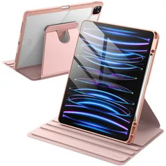 JEDirect 回転ケース iPad Pro 12.9インチ用 (2022/2021/2020/2018) Pencilホルダー付き 360°回転保護 スタンドカバー クリアバック 自動ウェイク/スリープ (ローズゴールド)