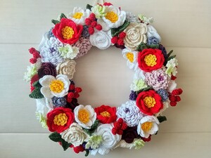 ハンドメイド☆レース編み☆椿のリース