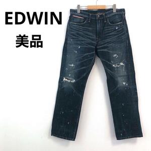 【美品】EDWIN　エドウィン　デニムパンツ　ズボン　ブルー　ダメージデニム　M