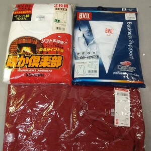 6335●同梱NG レナウン あったか厚地 丸首半袖紳士肌着 メンズLL BVD Vネック9分袖シャツ ユニクロ 長袖綿シャツ インナー下着まとめて4枚