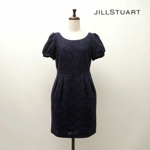 新品未使用 JILL STUART ジル スチュアート 花柄レース 半袖膝丈タイトワンピース 裏地あり レディース 紺 ネイビー サイズ4*IC406