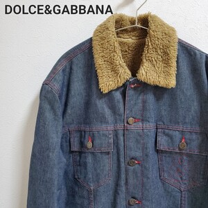 DOLCE&GABBANA　ドルチェ&ガッパーナ　D&G　イタリア製　ボアデニムジャケット　革レザーパッチ　ブルゾン　Gジャン　サイズ50　 XL相当