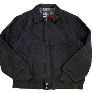 80s USA製 Woolrich ウールジャケット L チャコールグレー 裏地チェック柄 ハリントンジャケット ジャケット ウールリッチ ヴィンテージ 