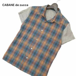 CABANE de zucca カバンド ズッカ 春夏 半袖 切替★ チェック シャツ Sz.S　メンズ グレー 日本製　C4T05809_6#A