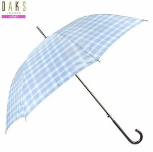 訳あり 新品【 DAKS ダックス 】 日本製 レディース チェック柄 長傘 人気 ブランド 雨傘 婦人用 ハウスチェック アンブレラ 撥水 ブルー