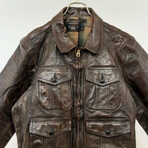 希少《 RRL / FENTON LEATHER JACKET / Large 》美品【 Ralph Lauren ダブルアールエル カーフ レザー ジャケット L ビンテージ 】