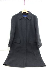 ★【S送900円】1917　Burberrys BLUE LABEL　バーバリーズ　ヴィンテージ レディース ウールコート ステンカラー グレー 40 カシミヤ3％混