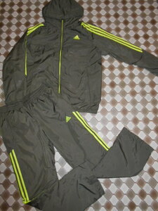 ADIDAS　CLIMAPROOF　アディダス　ナイロンジャージ上下セットアップ　カーキ柄　蛍光黄　上O下L