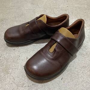 ☆送料無料☆BIRKENSTOCK☆フットプリンツ☆レザースリッポンシューズ☆ベルトストラップ☆39☆ブラウン☆ｆ２２