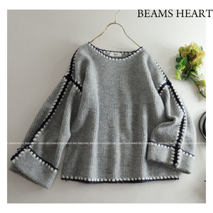 ビームスハート BEAMS HEART★大人可愛い♪配色バイカラーパイピングふんわりニットプルオーバートップス