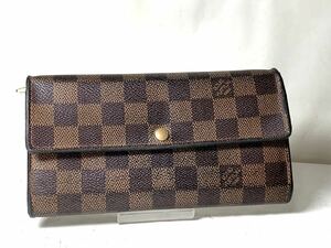 1393 美品 1円 LOUIS VUITTON ルイヴィトン N61734 ダミエ ポルトフォイユサラ 二つ折り 長財布 ウォレット 小銭入れ レディース ブラウン