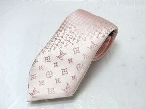 1000円スタート ネクタイ LOUIS VUITTON ルイヴィトン モノグラム×マイクロダミエ ネ ピンク シルク100％ メンズ 紳士服飾小物 WHO G①919