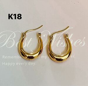 K18金 ピアス　ゴールド　リングピアス　K18YG 刻印あり　15×18mm