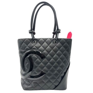 シャネル CHANEL カンボンライン トート スモール A25166 ブラック×ピンク レザー トートバッグ レディース 中古