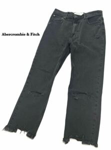 Abercrombie & Fitch★アバクロンビー＆フィッチ★（27）アンクル ストレート ウルトラハイライズ ダメージ加工 デニムパンツ