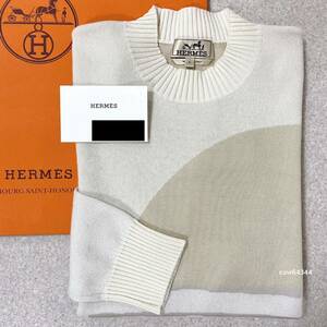 国内正規品 23ss 未使用同様 S Hermes エルメス サンセット カシミヤ/シルク クルーネック ニット セーター ライトベージュ カード