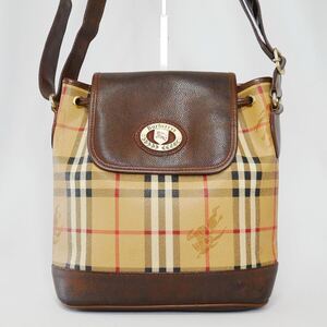 【美品 PVC レザー】BURBERRY バーバリー 巾着 ショルダーバッグ ヴィンテージ ノバチェック クロスボディ 斜め掛けワンショルダーバッグ